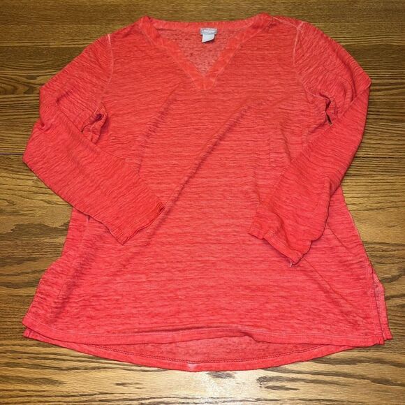Chicos Orange Red Linen Split Neck Tunic Top Size 0 / S - Picture 1 of 4